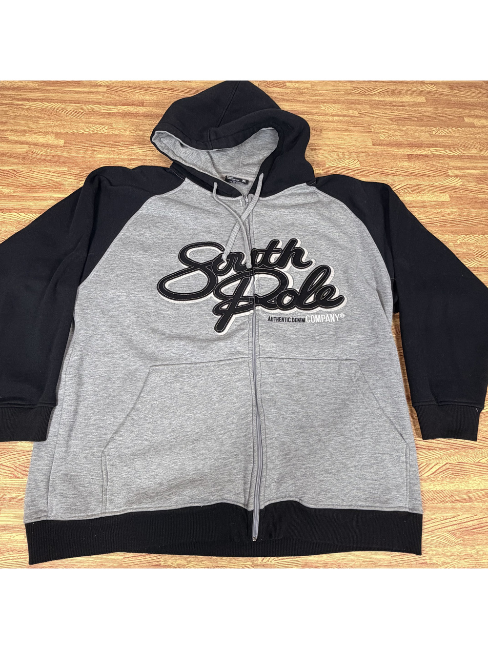 Vintage Y2K Southpole XL Grey Black Script Applique Full Zip Hoodie